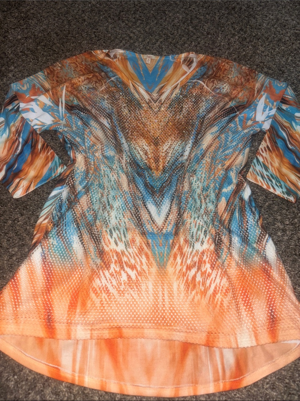 Reba Blue & Orange Printed Tunic Top